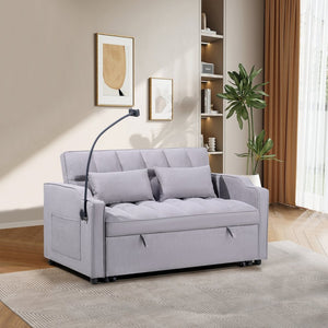 English Elm 1 Suede Futon Sofa Bed with Adjustable Backrest Usb Port and Swivel Phone Stand W3739P434532