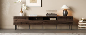 English Elm 78 Inch Walnut Media Console with Slatted Doors Iron Legs and Cable Management N710P373591Q