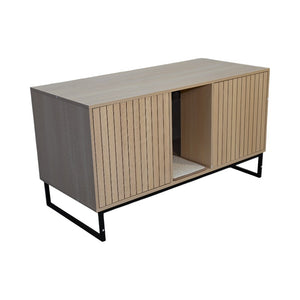 English Elm Modern Wooden Cat House with Built-In Scratching Mat, Sturdy Metal Frame, Sleek Space-Saving Design Light Brown W1412P271586