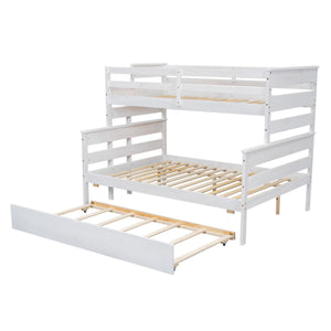 English Elm Wood Twin over Full Bunk Bed with Twin Trundle – Space-Saving Pine/MDF Triple Bed, Sturdy & Safe Design White GX000448AAK-1