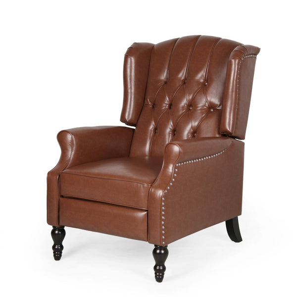English Elm Christopher Knight Home® - RECLINER Light Brown PU Upholstered Wingback with Button-Tufted Diamond Stitch & Nailhead Trim 56992.00PUCOGN