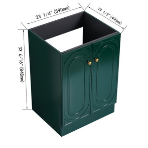 English Elm 24" Freestanding Bathroom Vanity with Integrated Basin Design, Adjustable Shelf & 3 Metal Handles, Eco Plywood Finish Dark Green W999P241071