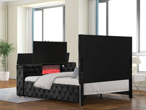 English Elm Encore Modern Tufted King Bed With Upholstered Headboard & Hidden Tv Compartment In Black Finish B009S01652