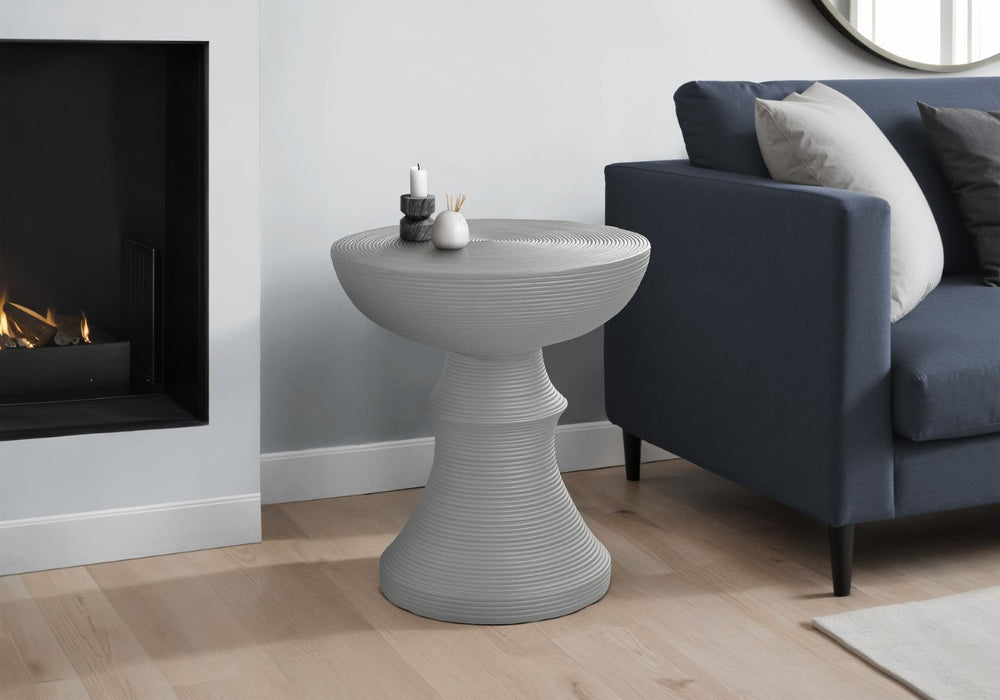 English Elm Accent Round Ribbed Magnesium Oxide Table for Modern Indoor Outdoor Living Spaces B2710P461676