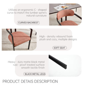 English Elm Modern Tufted Boucle Dining Chairs Set of 2 with Curved Back and Matte Metal Legs Orange W3244P337419