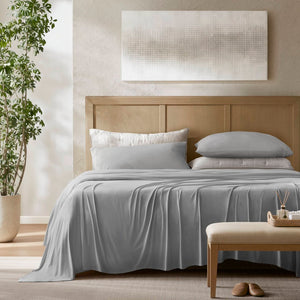 English Elm 4-piece Cal King Stretch Jersey Sheet Set Moisture Wicking Cooling Nylon Spandex Blend Grey B035P437418
