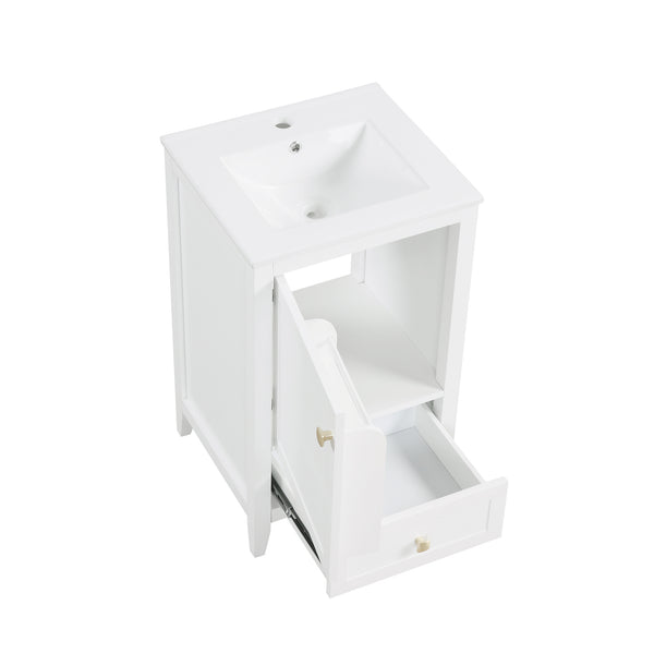 English Elm 20" Modern Bathroom Vanity With Sink, Soft-Close Door & Drawer, Ideal For Small Spaces, White Finish N725P351851K