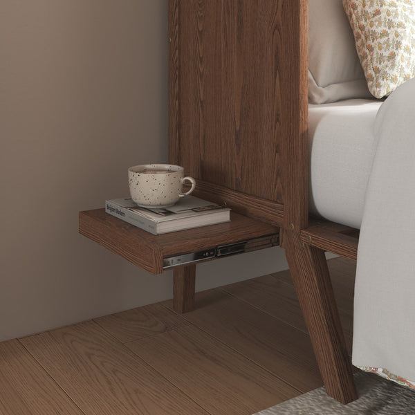 English Elm Queen Murphy Cabinet Bed Solid Pine Build with Usb Charging and Fold Out Desktop Walnut W504S00169