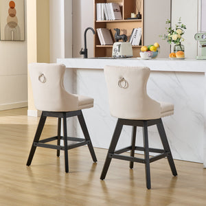 English Elm Swivel Velvet Barstool with Tufted Back, 360° Swivel, Plush Foam & Steel Spring Seat, Sturdy Wood Frame (Set of 2) Beige W1143P241329