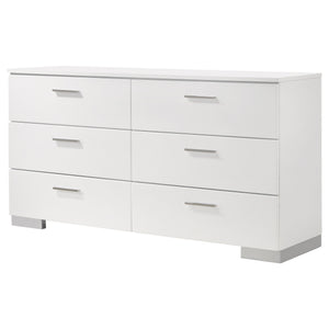 English Elm Dulcey High-Gloss Six-Drawer Dresser with Sleek Metal Accents and Spacious Storage for Bedrooms Gloss White B062P378384
