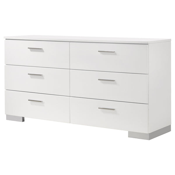English Elm Dulcey High-Gloss Six-Drawer Dresser with Sleek Metal Accents and Spacious Storage for Bedrooms Gloss White B062P378384