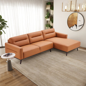 English Elm Ashcroft Furniture - Ella L-Shaped Right Sectional Couch In Cognac Pu Leather – Stylish, Durable, And Comfortable Seating B183S00110