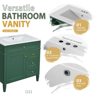 English Elm 30'' Bathroom Vanity Set With Mirror, Modern Freestanding Cabinet, Ceramic Sink & Ample Storage Space SW000127AAF-1