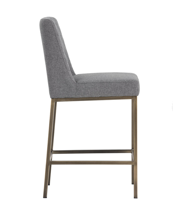 Sunpan Leighland Classic Barstool with Antique Brass Frame and Diamond-Stitched Faux Leather Upholstery Dark Grey
