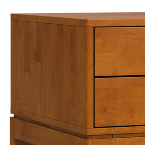 English Elm Harper Teak End Table with Two Drawers — Handcrafted Solid Rubberwood, Mid-Century Contemporary Finish B136P203436