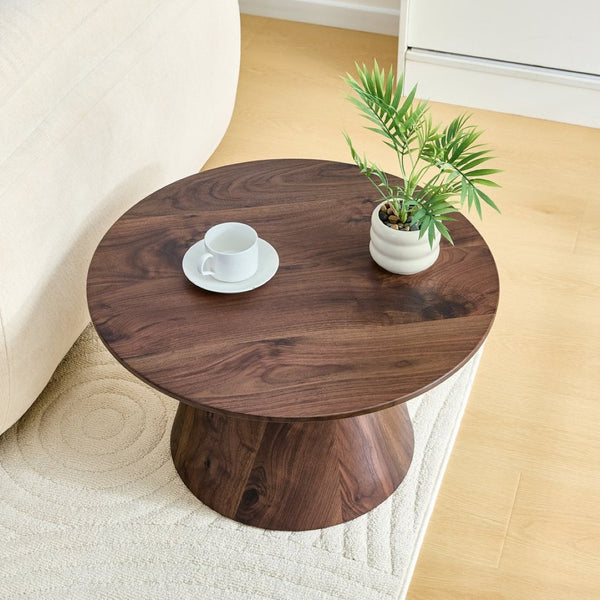 English Elm Grey Wood Grain Round Coffee Table Low Profile Mdf Living Room Accent Piece W2920P404127