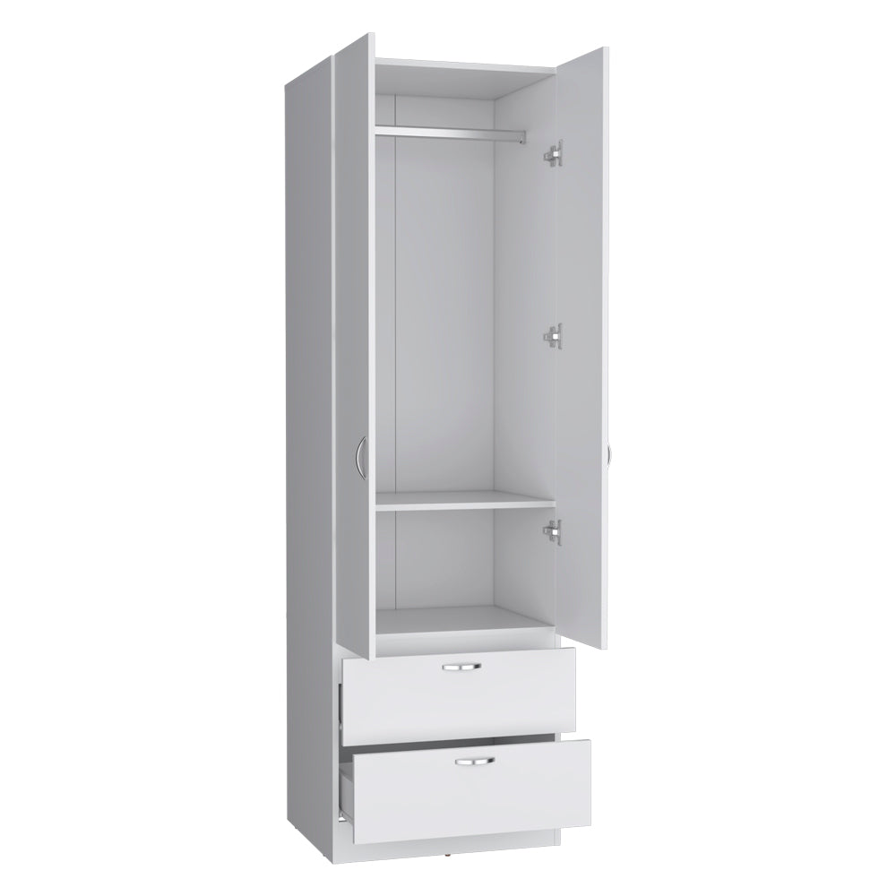 English Elm Armoire Marlton White Bedroom Closet Cabinet with Hanging Rod, Shelf & 2 Drawers — Durable Engineered Wood Storage B092P191175