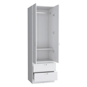 English Elm Armoire Marlton White Bedroom Closet Cabinet with Hanging Rod, Shelf & 2 Drawers — Durable Engineered Wood Storage B092P191175
