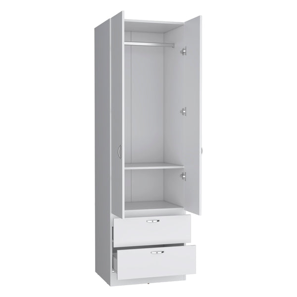 English Elm Armoire Marlton White Bedroom Closet Cabinet with Hanging Rod, Shelf & 2 Drawers — Durable Engineered Wood Storage B092P191175