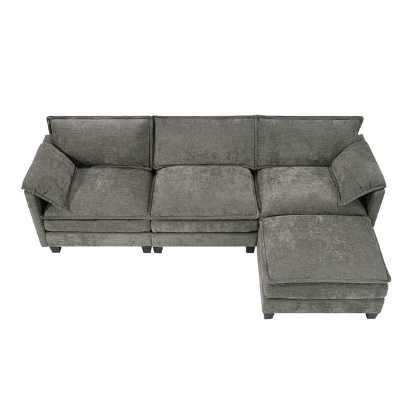English Elm 107-inch Modular L-shaped Sectional Sofa with Velvet Upholstery and Built-in Storage Aqua French Bulldog W3480S00002