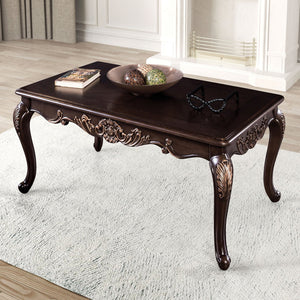 English Elm 1pc Elegant Dark Cherry Coffee Table 52"W Traditional Carved Accents Gold Highlights Cabriolet Legs B2741P361116