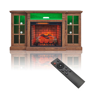 English Elm 65" Fireplace Tv Stand with Led Glass Cabinets and Electric Flame for Rooms up to 400 Sq Ft W1769S00017