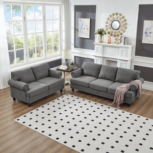 English Elm Modern Classic Living Room 2+3 Seater Sofa Set with Nailhead Trim, Removable Covers, Coil Springs, Hidden Storage Grey W1097S00174