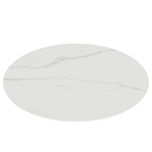 English Elm 30"inch Round Tempered Glass Tabletop Marble Pattern Indoor Outdoor Patio Dining White W241P361456