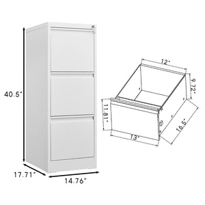 English Elm 3 Drawer Locking Steel File Cabinet Narrow Powder Coated Build for Home Office W1247P173371