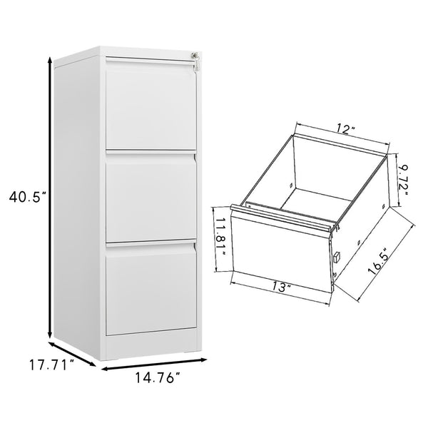 English Elm 3 Drawer Locking Steel File Cabinet Narrow Powder Coated Build for Home Office W1247P173371