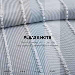 English Elm 3-piece Cotton Yarn Dyed Duvet Cover Set with Jacquard Pompom Stripe Bedding Blue B035P482896