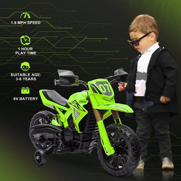 English Elm Qaba Kids Electric Dirt Bike 6v Battery Powered Ride on with Training Wheels Ages 3 to 8 W2225P249807