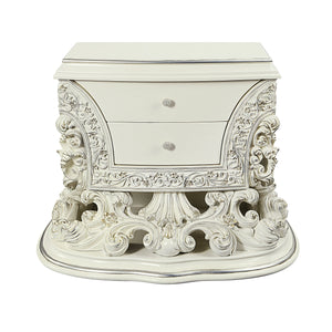 English Elm Adara Scrolled Floral Antique White Nightstand with Felt-Lined Self-Close Drawers, 2 Storage B2726P293224