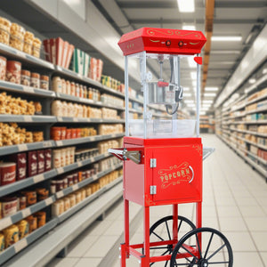 English Elm 6oz Retro Theater Popcorn Popper Cart with Stainless Kettle for Game Room Fun Red W2841P272023