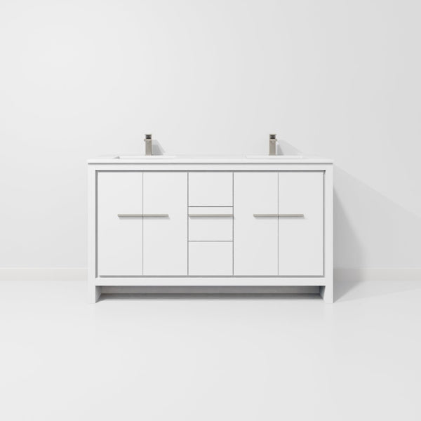 English Elm White Double Bath Vanity With Quartz Top & Gun Metal Faucet - Stylish Storage Solution For Modern Bathrooms B2731P259471-GIGA