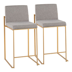 English Elm Fuji High Back Counter Stools Set Of 2 - Stylish Gold Steel Frame With Grey Upholstery For Comfort B202P221943