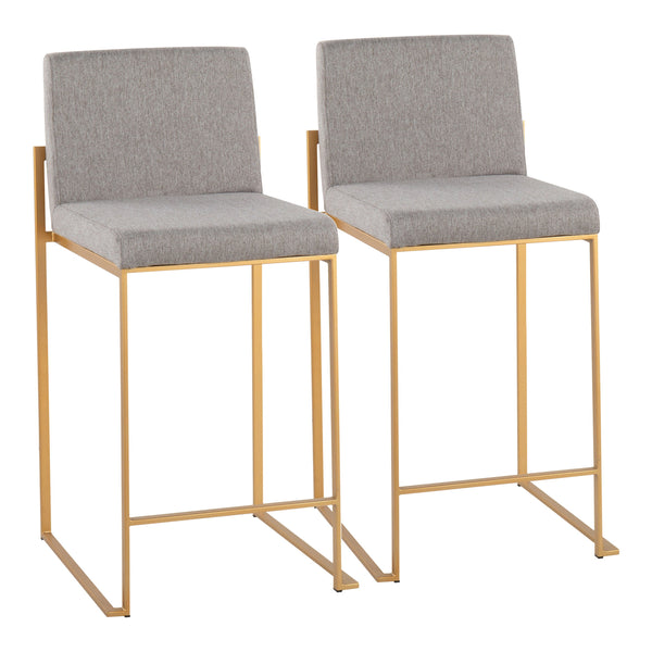 English Elm Fuji High Back Counter Stools Set Of 2 - Stylish Gold Steel Frame With Grey Upholstery For Comfort B202P221943