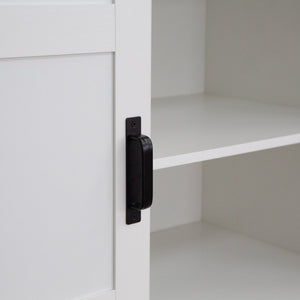 English Elm Tall Farmhouse Wardrobe Armoire with Sliding Barn Doors Drawers and Hanging Rod White W1321S00049