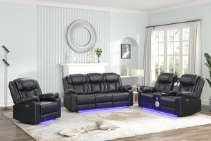 English Elm Challenger Power Recliner with LED Base, USB Ports & Faux Leather Upholstery for Modern Comfort Black G150109156