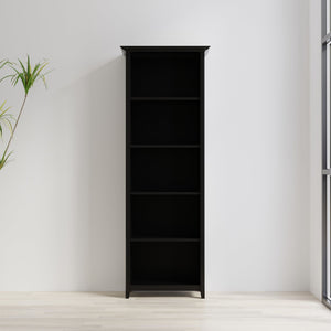 English Elm Acadian Handcrafted 5-Shelf Pine Bookcase in Black – Adjustable Shelves, Tapered Legs, Crown Top B136P238597