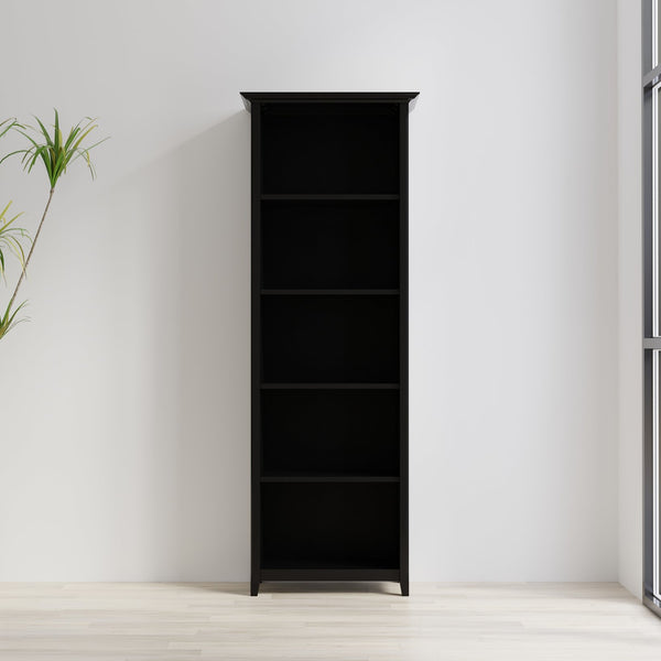 English Elm Acadian Handcrafted 5-Shelf Pine Bookcase in Black – Adjustable Shelves, Tapered Legs, Crown Top B136P238597