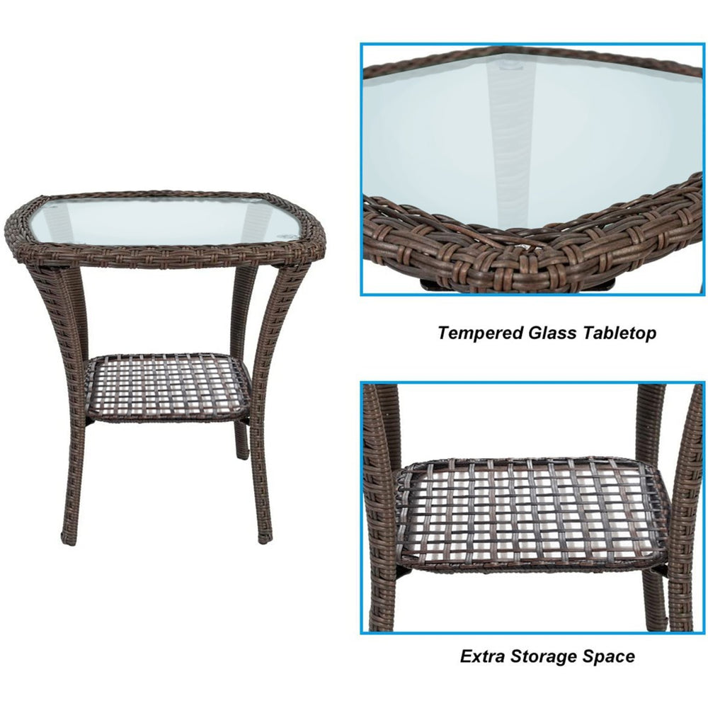 English Elm Outdoor Wicker Square Side Table Tempered Glass Top All Weather Patio Bistro Accent W1889P202948