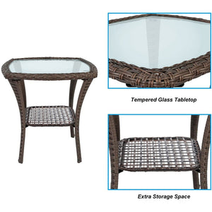 English Elm Outdoor Wicker Square Side Table Tempered Glass Top All Weather Patio Bistro Accent W1889P202948