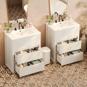 English Elm Christopher Knight Home® - 60" Double Sinks Bathroom Vanity Set with Two Ceramic Basins, Soft-Close Drawers, Sleek Handle-Free Design White N817P280550W