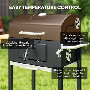 English Elm Outsunny Barrel Charcoal Grill with Side Table Shelf Wheels and Lid Thermometer W2225P485632