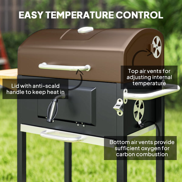 English Elm Outsunny Barrel Charcoal Grill with Side Table Shelf Wheels and Lid Thermometer W2225P485632