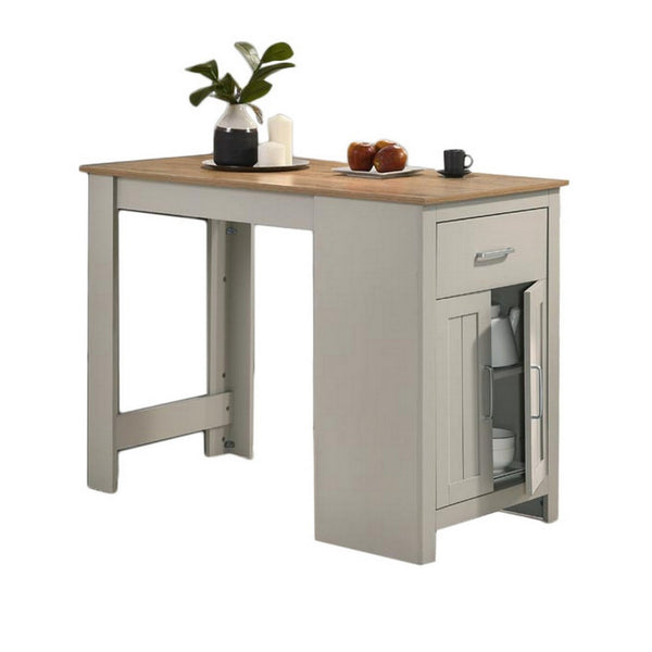 English Elm 3 Piece Gray Counter Height Kitchen Island Set with Cabinet Drawer for Dining Nook B056P416829
