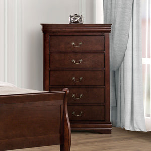 English Elm Dark Transitional 5-Drawer Chest in Rich Finish with Nickel Oval Knobs Durable Wood Blend Craftsmanship Cherry 19 L x 33 W x 52 H B2741P372712