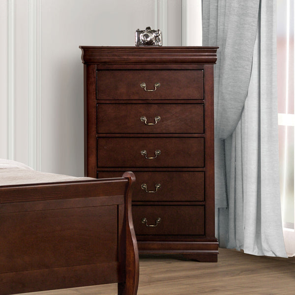 English Elm Dark Transitional 5-Drawer Chest in Rich Finish with Nickel Oval Knobs Durable Wood Blend Craftsmanship Cherry 19 L x 33 W x 52 H B2741P372712