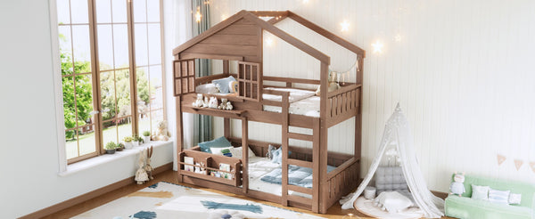 English Elm Full Bunk Bed with Trundle Bookshelf Storage Pine Frame Car Design for Kids W1580S00521